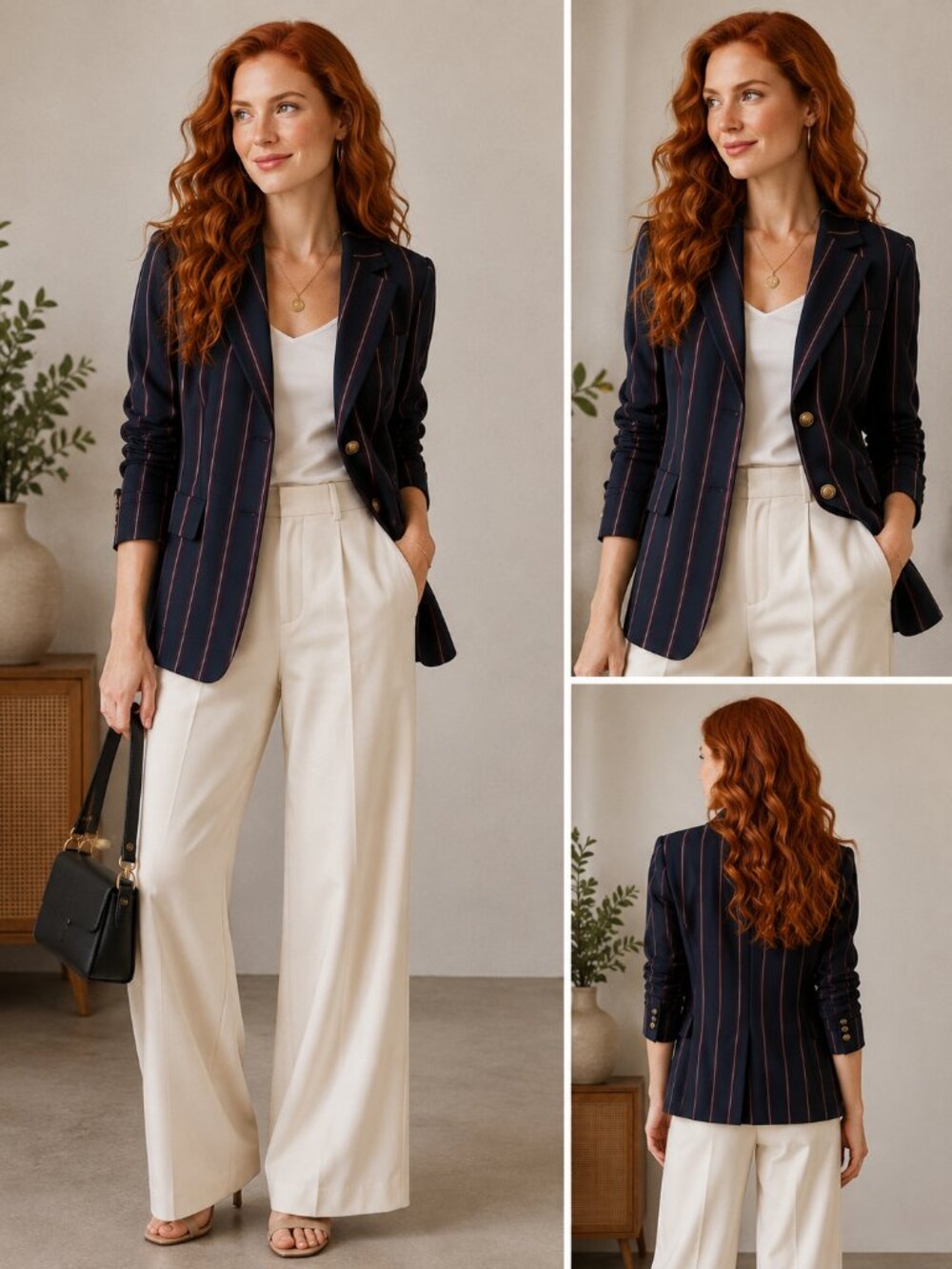 Talbots Blue Blazer with Pinstripe Pattern and Notched Lapel
